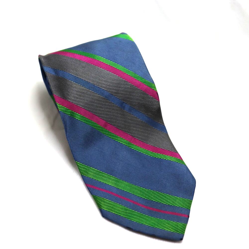 Vintage Pierre Cardin‎ Silk Stripe Tie Blue Green Pink 3.25” Wide